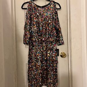 Multicolor cold shoulder sequin dress